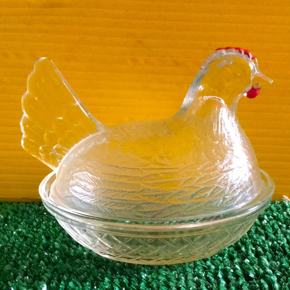 Vintage Indiana glass, Clear glass hen on a nest candy dish, Trinket dish - Picture 3 of 11